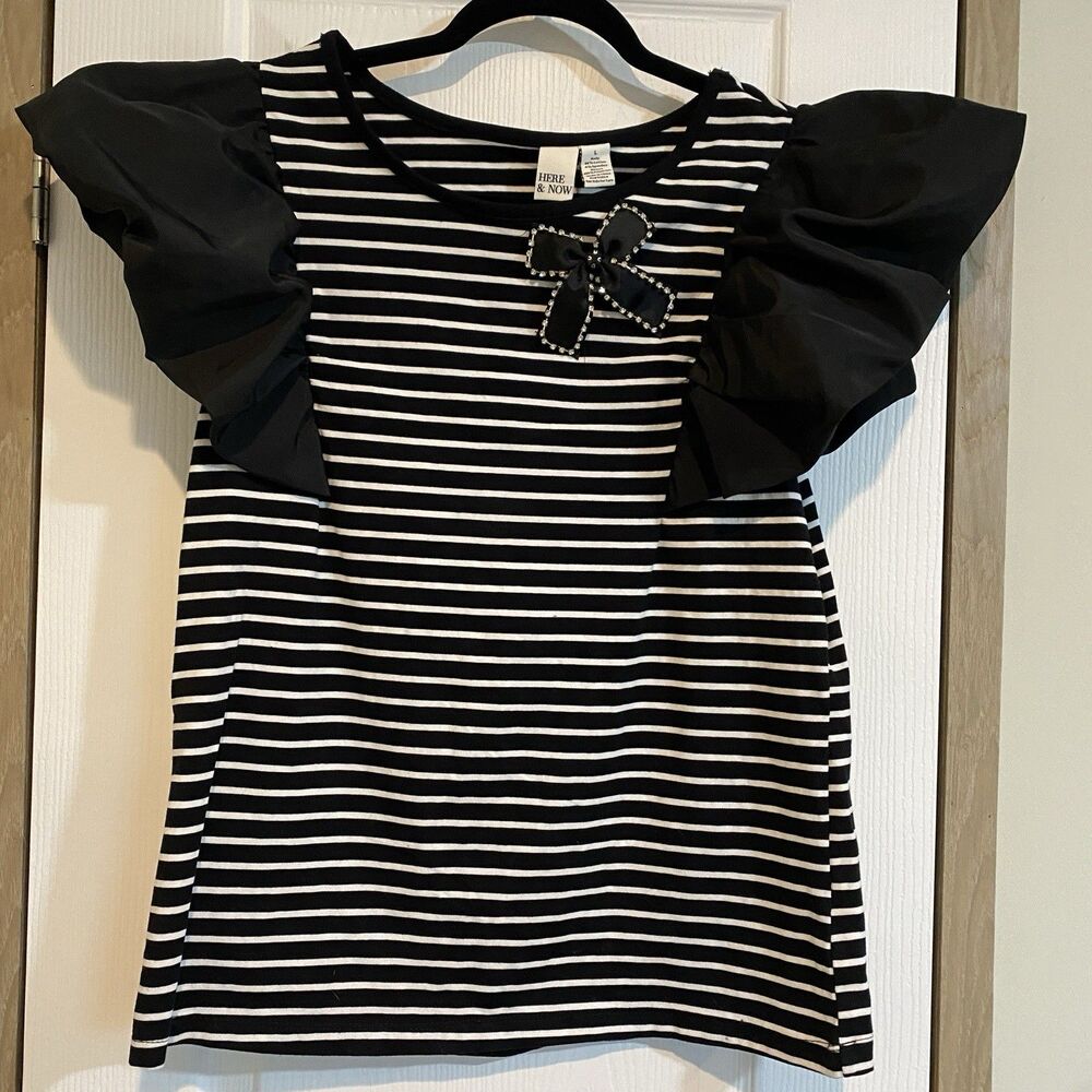 Here & Now Striped Top  Bow  Girly Glam Bling Coquette Bold Feminine Size Large